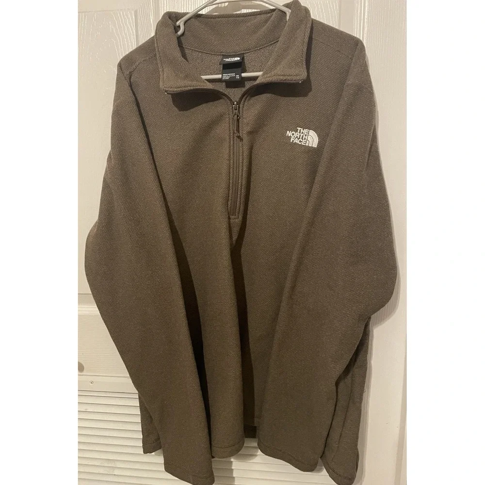 The North Face Men's Xxl Brown Textured Grid Fleece 1/4 Zip Pullover Jacket